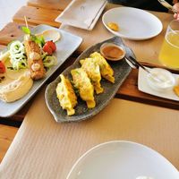 Gyōza on the right, croquettes on the left at BuenaVida Vegan in Tenerife