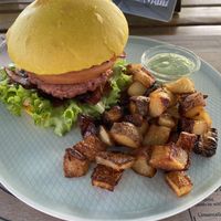 Special beyond meat burger  at BuenaVida Vegan in Tenerife