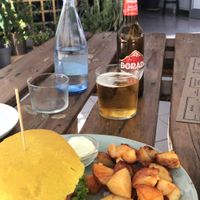 Special burger with potatoes   at BuenaVida Vegan in Tenerife