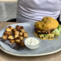Vegan beyond meat burger  at BuenaVida Vegan in Tenerife