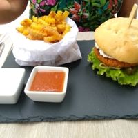 spicy burger! at BuenaVida Vegan in Tenerife