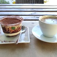 Home-made tiramisu and a nice cappuccino at BuenaVida Vegan in Tenerife