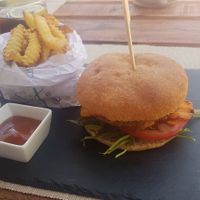 Soy BBQ Burger with French Fries at BuenaVida Vegan in Tenerife