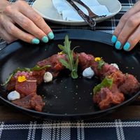 Watermelon salad had an amazing texture. "cheese" wasn't very cheese like! at BuenaVida Vegan in Tenerife