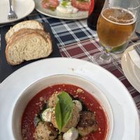 No meatballs, bread, caprese salad  at BuenaVida Vegan in Tenerife