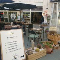 Quaint outdoor seating at BuenaVida Vegan in Tenerife