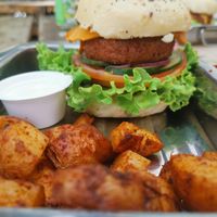 Beyond meat burger! at BuenaVida Vegan in Tenerife