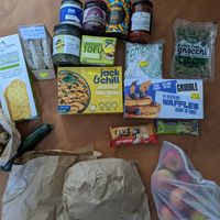 My selection (pastries and bread in the bags) at Sunrise Organics in Bournemouth