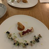 Potato croquette and crostini with raspberries  at 8ablish in Tokyo