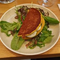 Chickpea & rice pancake with cashew cream cheese (split portions) at Le Potager de Charlotte in Paris