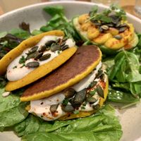 Avocado “hard boiled egg” style with chickpea & rice pancakes  at Le Potager de Charlotte in Paris