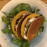 Chickpea and rice pancakes with cashew crème and greens  at Le Potager de Charlotte in Paris
