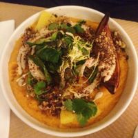 Purée de patate douce, potimarron rôté, betterave jaune snackée, crème paprika doux et cumin, noix de grenoble torréfiée, coriandre fraiche  at Le Potager de Charlotte in Paris