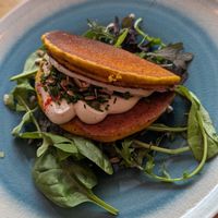 Pancake starter- savory, and that cashew cream 🤌 at Le Potager de Charlotte in Paris