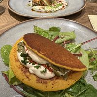 Chickpea crepe, and tofu in background. Highly recommend  at Le Potager de Charlotte in Paris