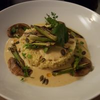 Risotto with green asparagus, mushrooms and cream at Le Potager de Charlotte in Paris