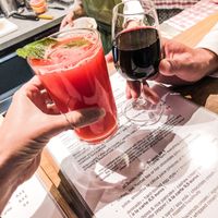 Fresh watermelon juice and delicious red wine! Cheers! at Le Potager de Charlotte in Paris