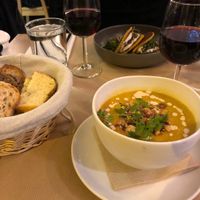 Butternut squash soup and pancake app! at Le Potager de Charlotte in Paris