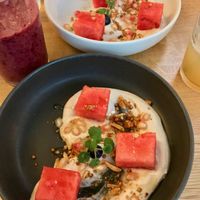 Watermelon with cashewnut cream at Le Potager de Charlotte in Paris