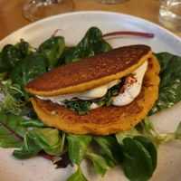 Rice and chickpea pancakes with cashew cream at Le Potager de Charlotte in Paris