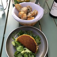 Chickpea pancakes with cashew cream at Le Potager de Charlotte in Paris