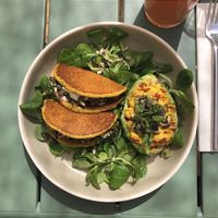 Chickpea pancakes stuffed avocado “kalanamak" at Le Potager de Charlotte in Paris