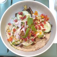 Le plat, aubergine houmous grenade concombre poivrons 😋 at Le Potager de Charlotte in Paris