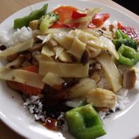 Mixed vegetable wok - veg, rice, soy sauce and chilli sauce. at Kina Thai - Ryd in Linkoping