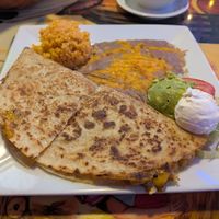 Vegan chicken quesadilla with refried beans at Mi Ranchito Grill in South Salt Lake
