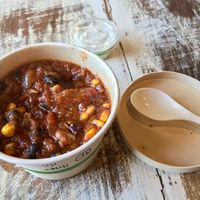 house made vegan chili and cashew cream at The Juice Laundry - Preston in Charlottesville