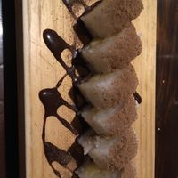 Dessert sushi! Filled w apple, banana, nuts, and chocolate. A nice sweet yet healthyish way to end a meal.  at El Buda Profano in Arequipa