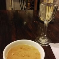 Sopa miso y sake at El Buda Profano in Arequipa