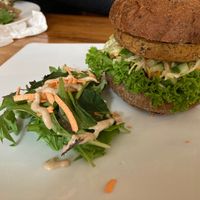 vegan burger at Potpourri Vegetarian Cafe in Dunedin