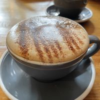 Soy milk cappuccino.   at Potpourri Vegetarian Cafe in Dunedin