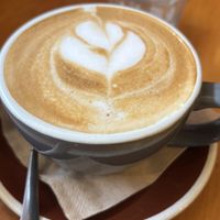 Large soy flat whitee  at Potpourri Vegetarian Cafe in Dunedin