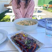 Watermelon Ahi and Mac and Cheeze large bowl at Little Pine in Los Angeles