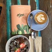 berry bliss + almond latte at Miss Bliss Wholefoods Kitchen in West End