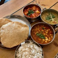 Vegan tiffin boxes and bread  at Mowgli - Bold St in Liverpool