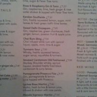 cocktail menu at Mowgli - Bold St in Liverpool