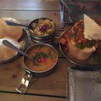 Puri, tangled greens, temple dhal and ‘holy chow’  at Mowgli - Bold St in Liverpool