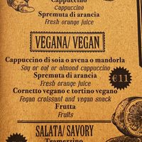 List of the one vegan breakfast option   at La Licata in Rome