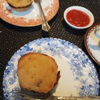 Pie with sauce at The Kind Cake Co in Hebden Bridge