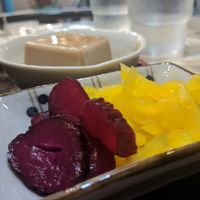 Cute pickled veggies! Bit sour. at Rokumeien in Nara