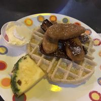 Chick’n & Waffles (all vegan)  at Dancing Avocado in Daytona Beach