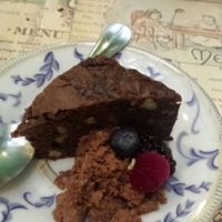 super tasty brownie with chocolate ice cream  at Narciso Vegano in Mexico City