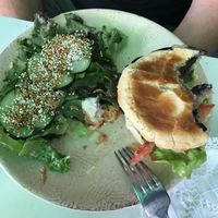 Portabella Mushroom Burger w/ salad.   at Narciso Vegano in Mexico City