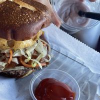 Vegan BBQ burger and vegan Strawberry Milkshake   at Epik Burger in Jacksonville