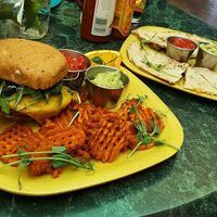 Mexican burger and coffee at Go Vegan Cafe in Las Vegas