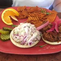 Jackfruit Pulled Pork Sandwich with Sweet Potato fries.  at Go Vegan Cafe in Las Vegas