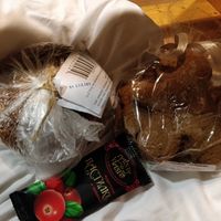 Homemade bread and gingerbread, fruit bar at Ecotopia in Moscow
